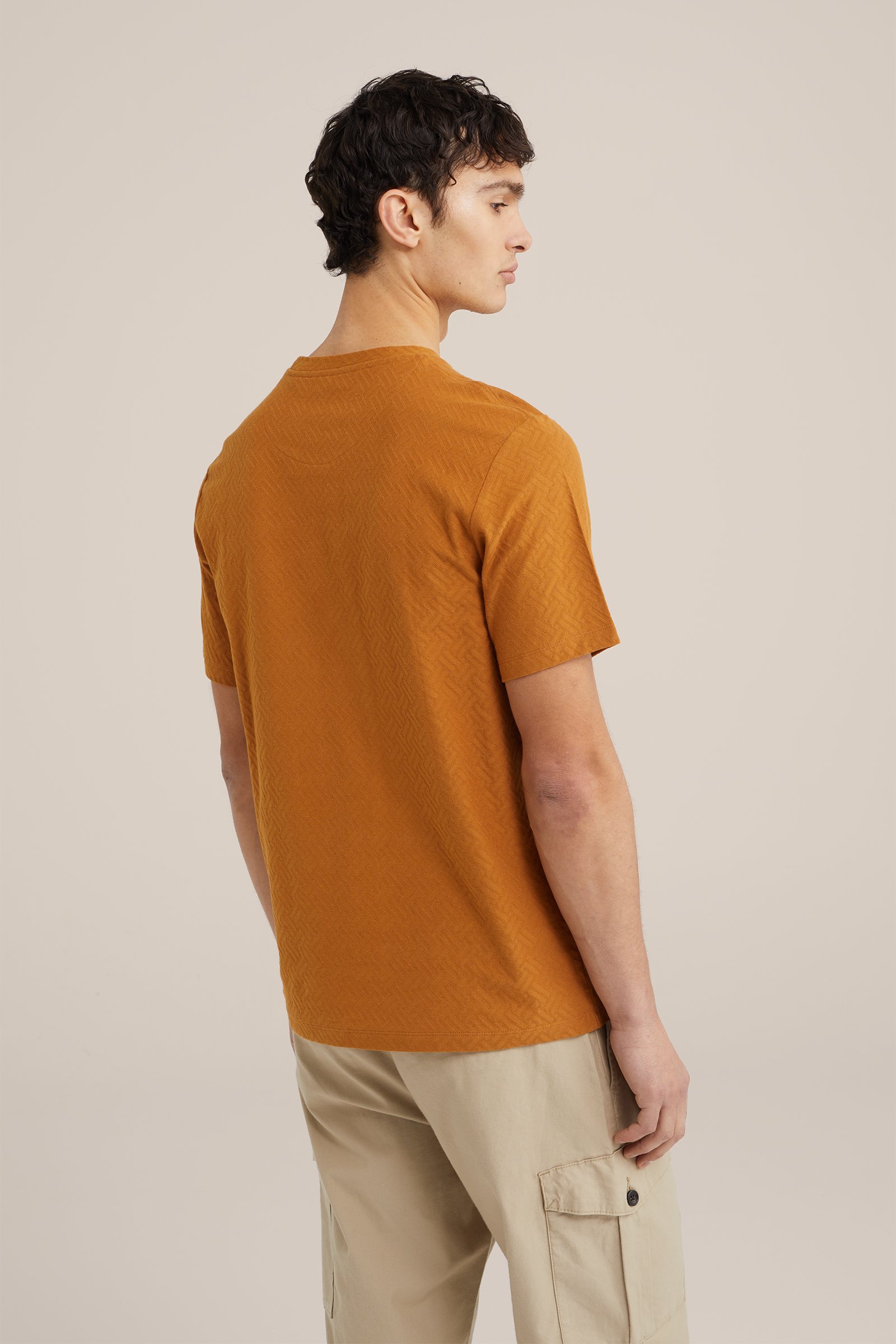 T-shirt met jacquard-dessin WE Fashion Lichtbruin