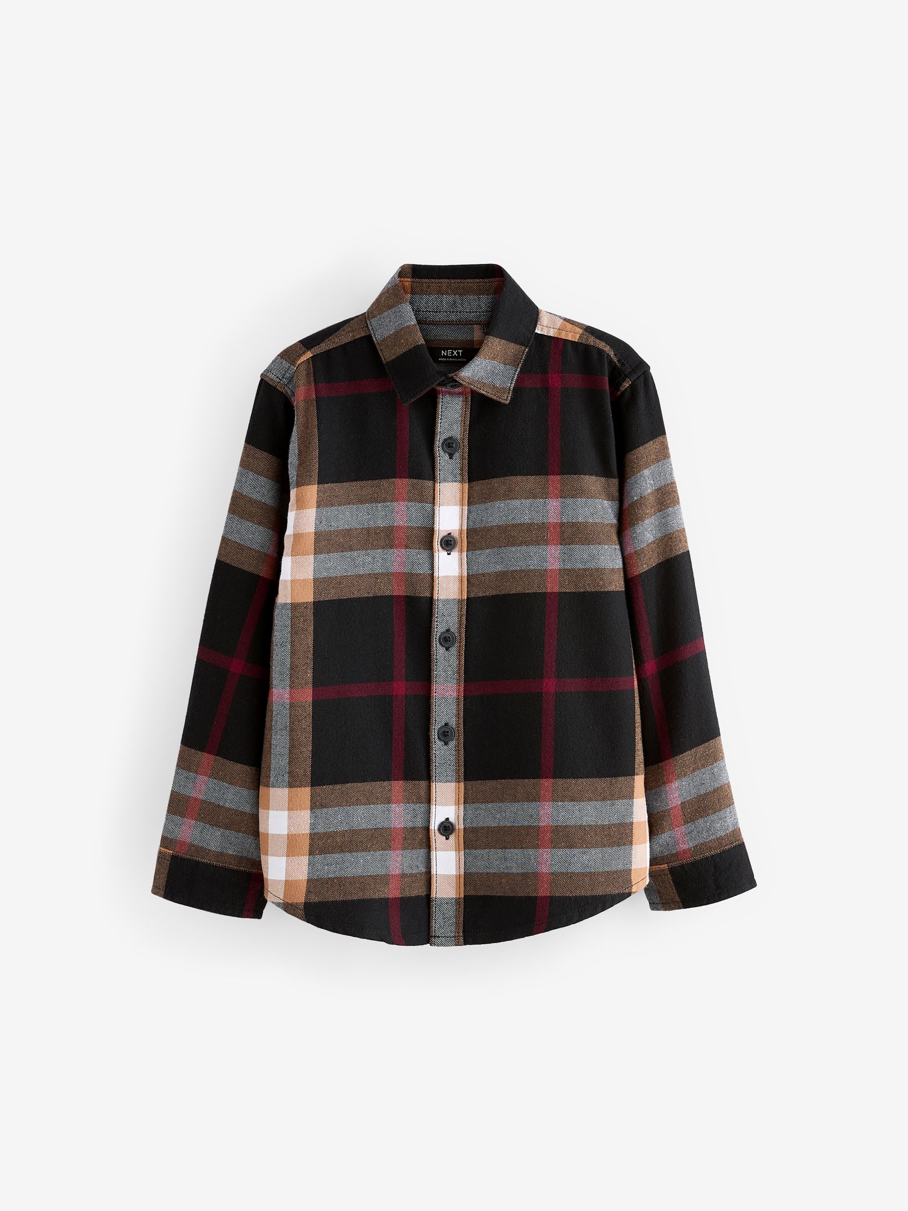 Bruin/Crème Ruit - Twill overhemd met lange mouwen (3-16jr)