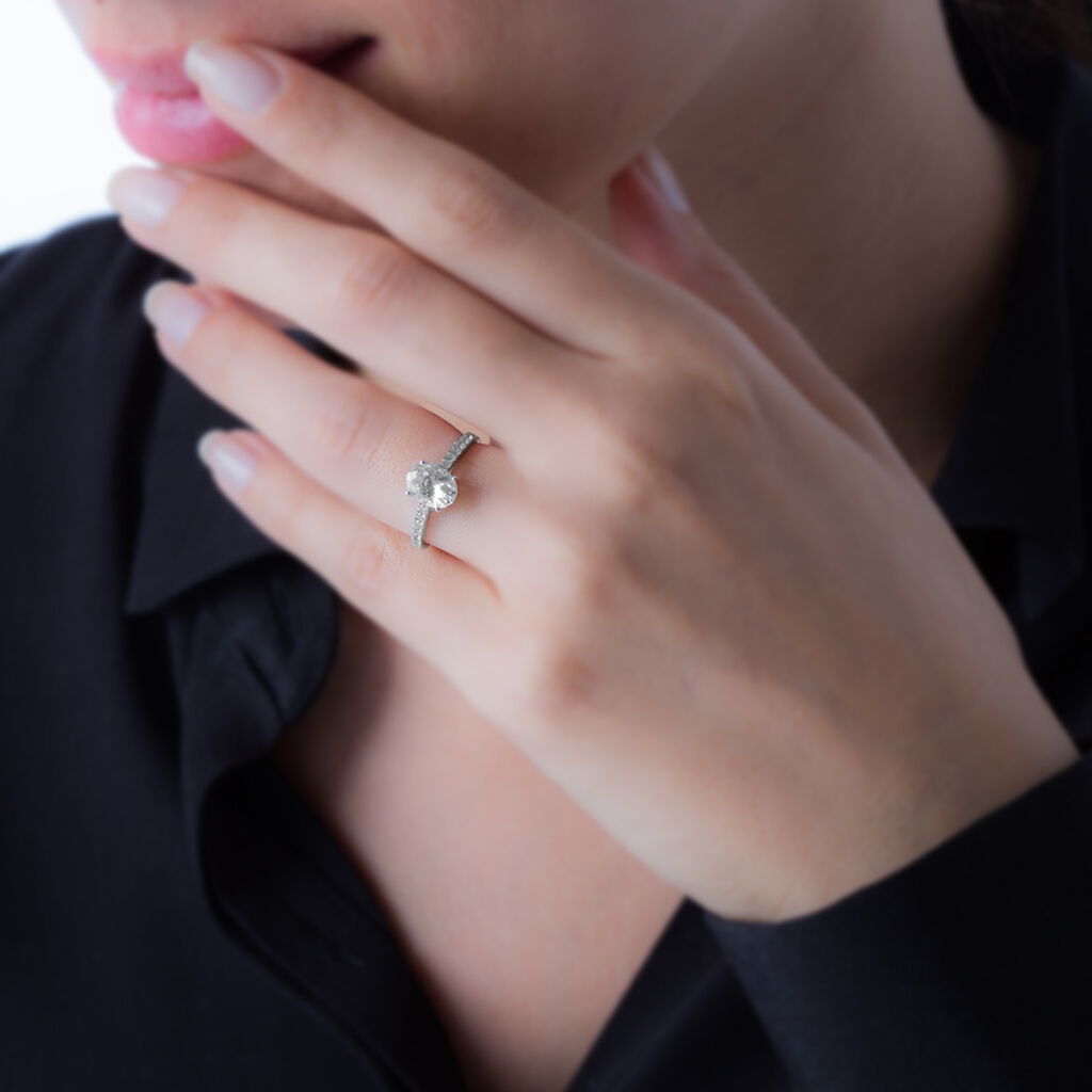 Bague Solitaire Oval Or Blanc Oxyde De Zirconium