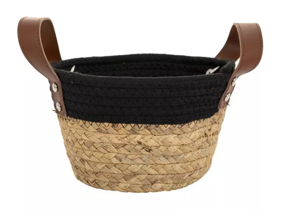 Panier en fibres naturelles et coton noir D20x12/18