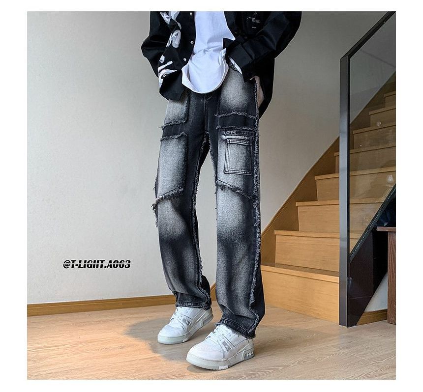 Freehop - Mid Rise Washed Distressed Loose-Fit Jeans