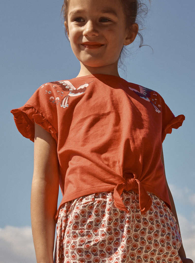 T-shirt coquelicot à manches courtes
