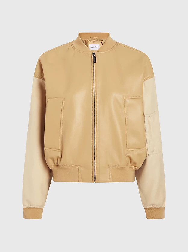 Jaqueta bomber de couro com modelagem relaxada