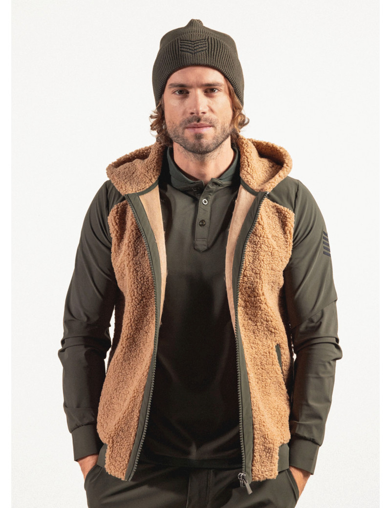 HBT BASICS KEATON HOOD JACKET SHEEP WOOL KAKI