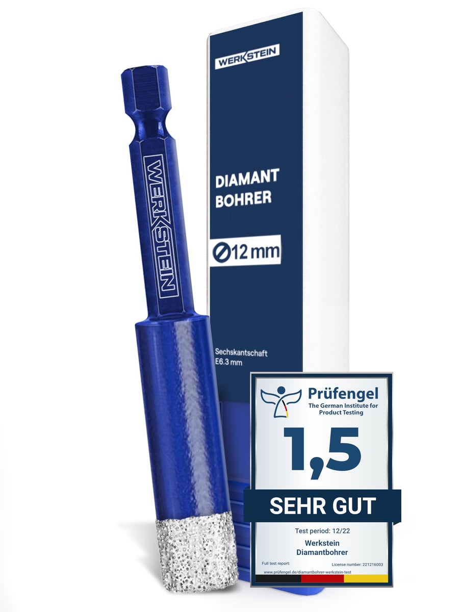 WERKSTEIN 12mm tegelboor met diamantboor - Extreem duurzame porseleinen steengoedboor voor het boren in tegels, glas, keramiek, porselein, graniet, marmer en nog veel meer - Diamantboor met zeskantige schacht