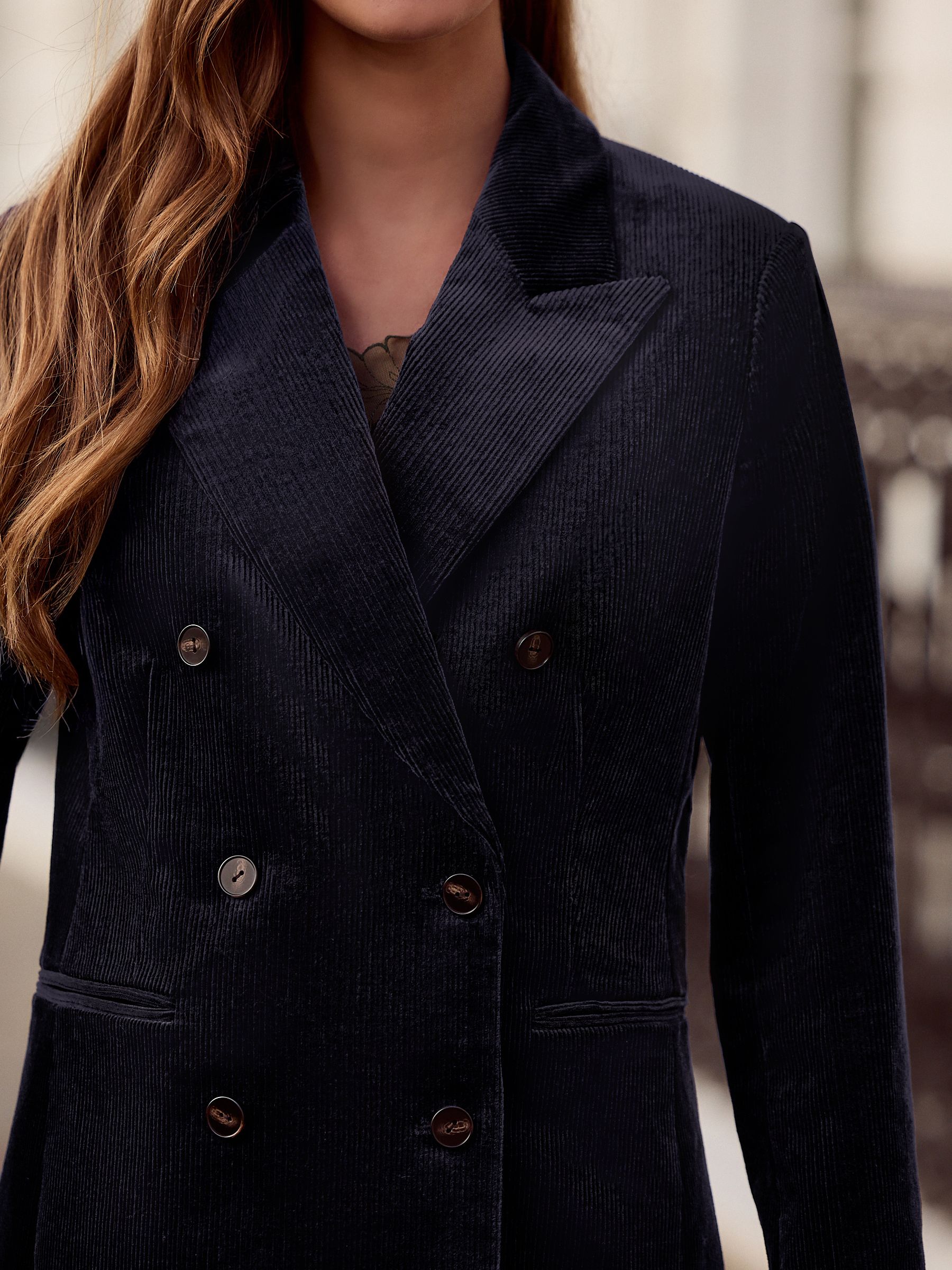 Marineblauw - N. Premium Cord Double Breasted Blazer