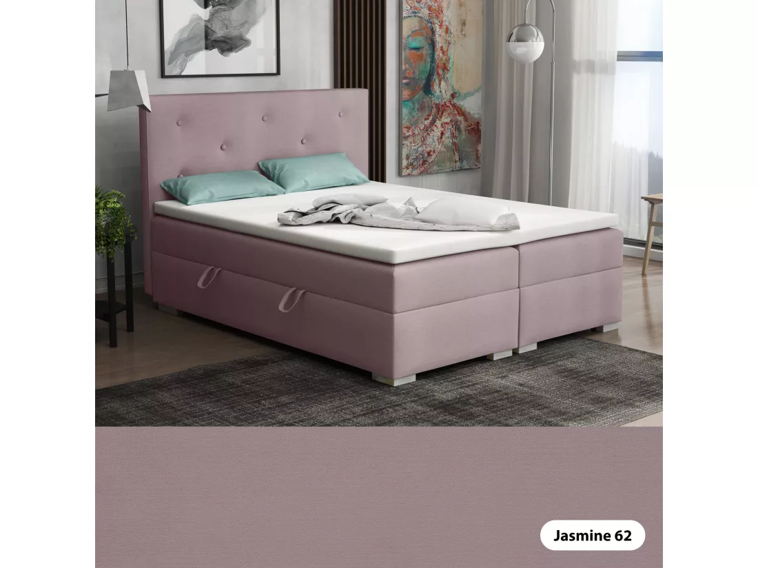 Lit Boxspring avec tiroirs de lit, Coffre de lit Topper Atlanta 200x200 cm, Jasmine 62 (Violet)
