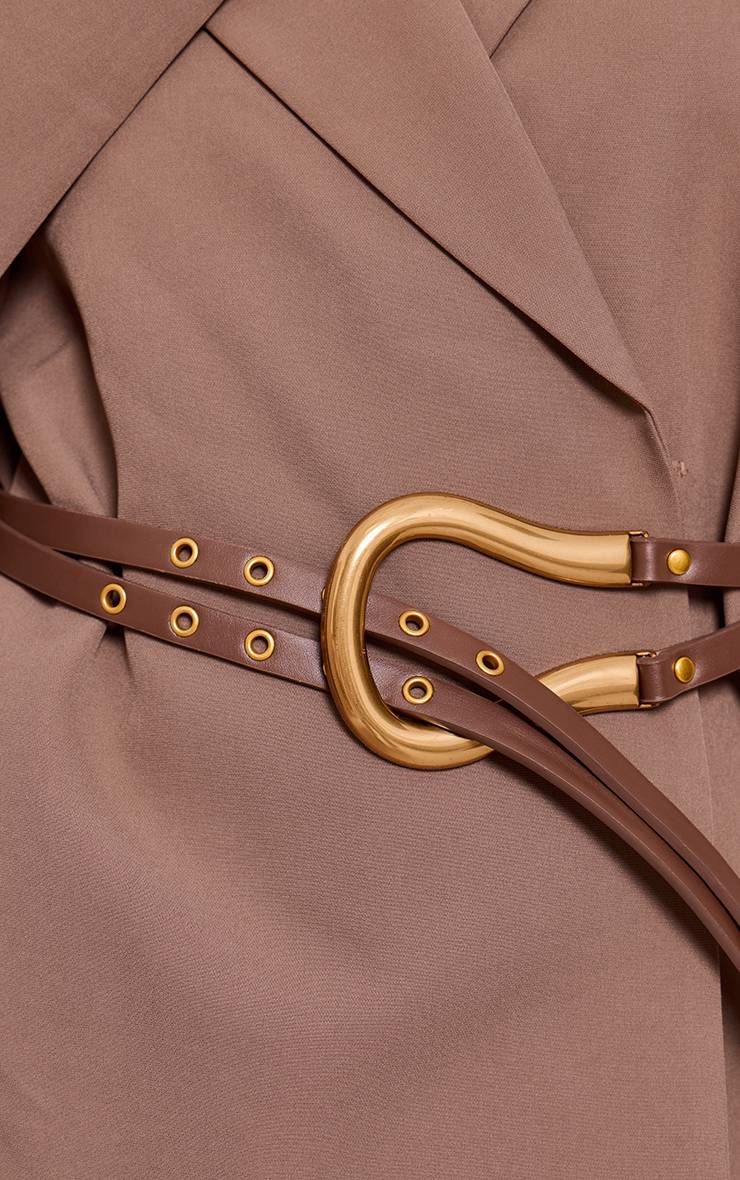 Chocolat Robe Blazer Ceinturée En Tissu Tissé