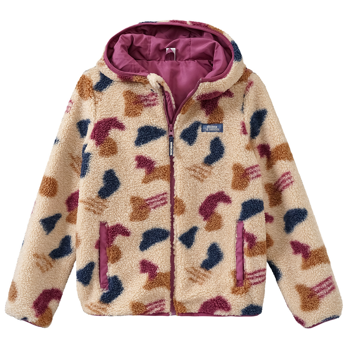 Yigga Mädchen Teddyjacke aus recyceltem Material beige / beere / dunkelblau