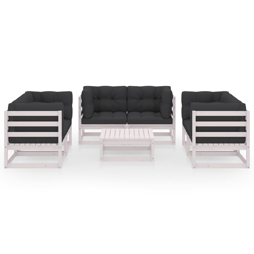 Salon de jardin meuble d'extérieur ensemble de mobilier 7 pièces avec coussins bois de pin massif