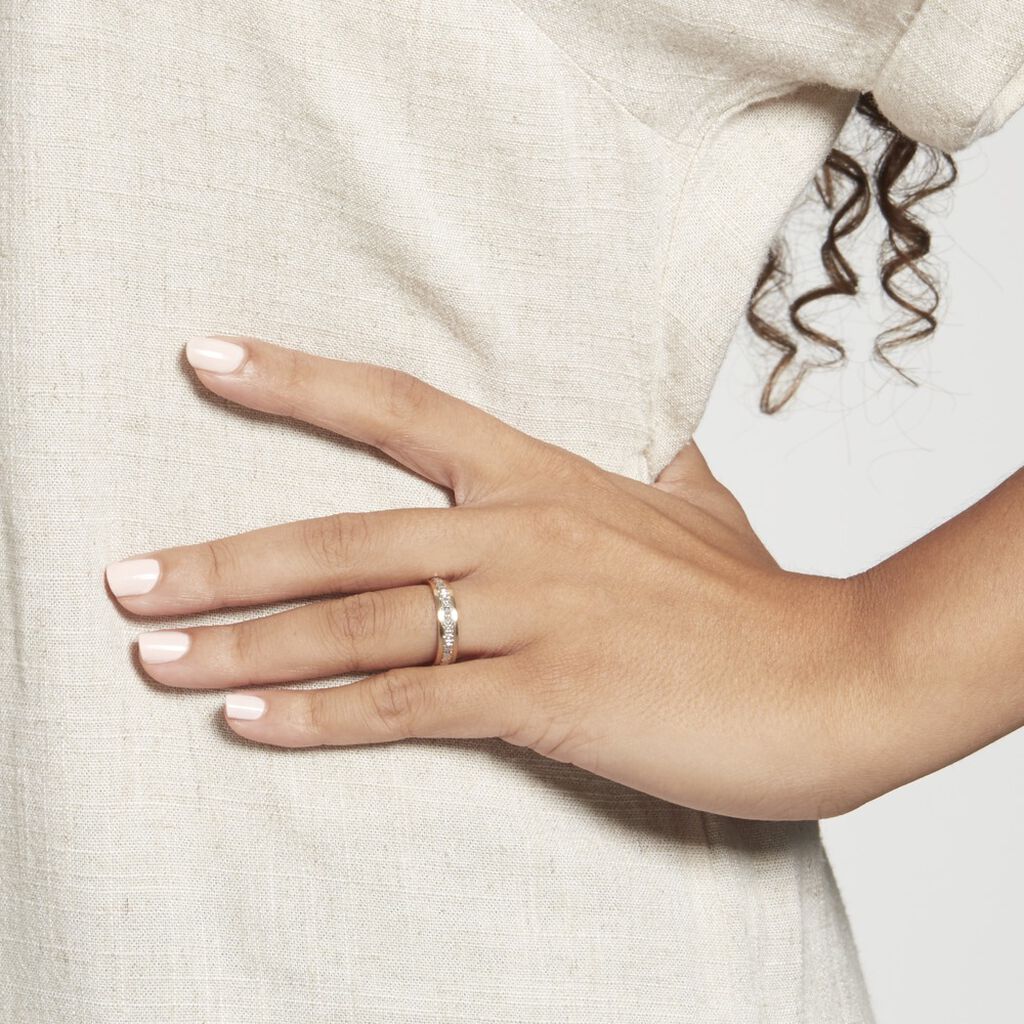 Alliance Fantaisie Diamantee Ruban Plat Or Bicolore