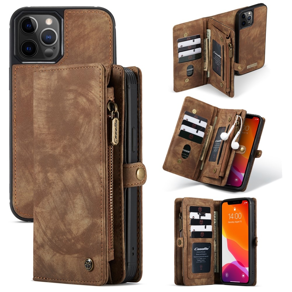 iPhone 12 / iPhone 12 Pro 2in1 Leder Tasche   Magnet Hardcase Karten Etui - Hellbraun