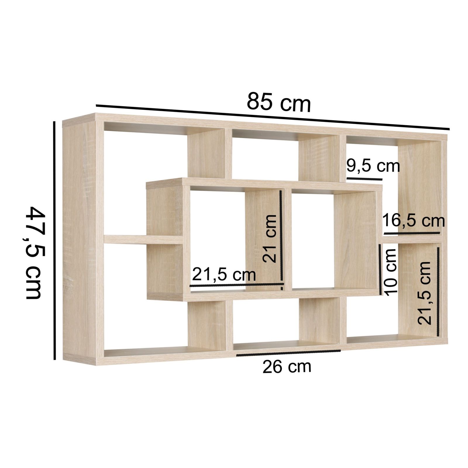 Wandregal - Sonoma Eiche - Holz - 8 Fächer - 85 cm breit