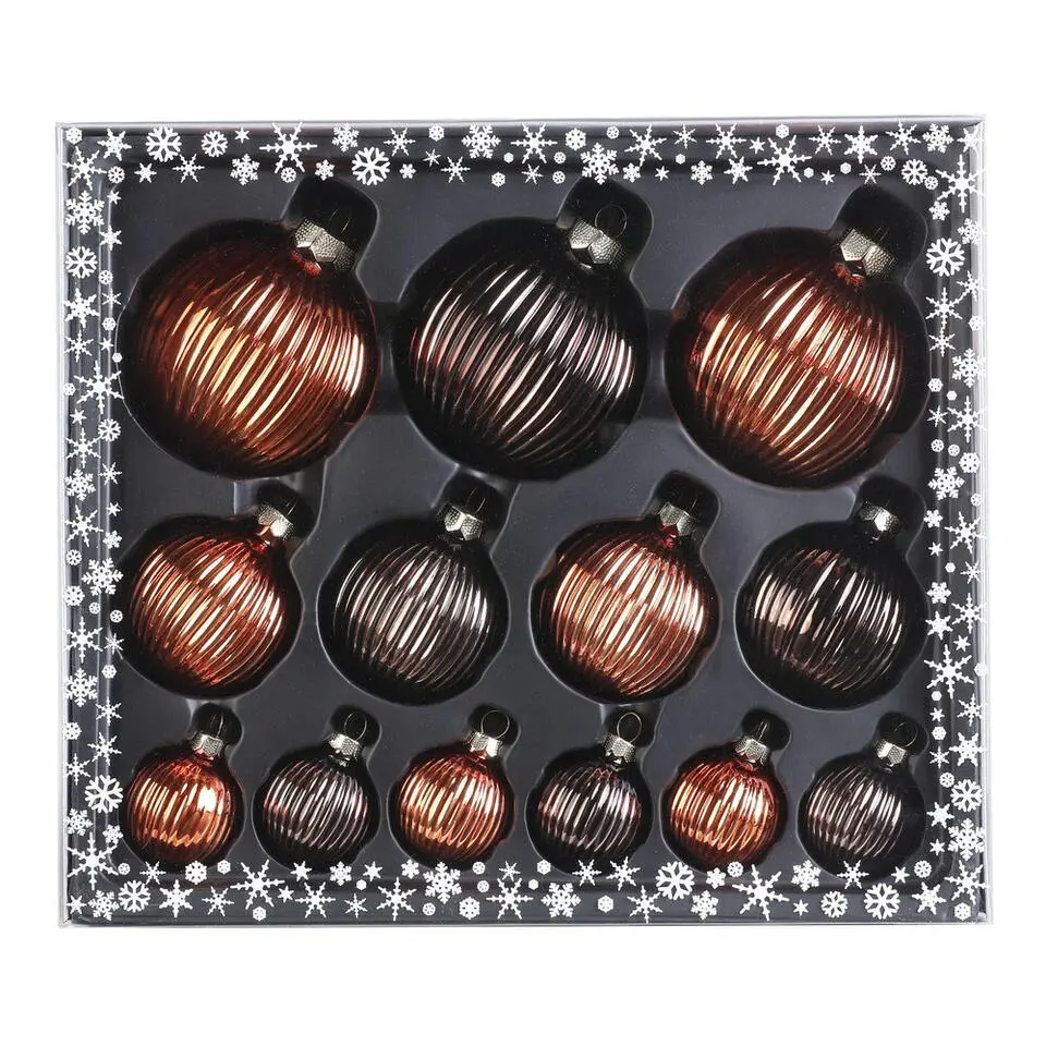 Inge goods Kerstballen met piek - 13st - glas chestnut bruin 4-6-8cm