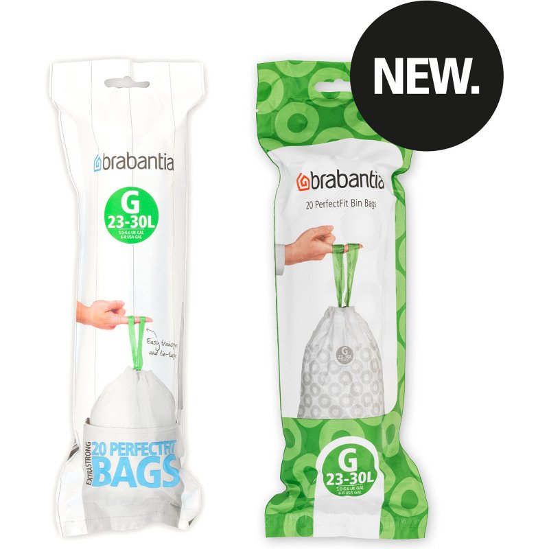 Sac poubelle 23/30 litres à liens coulissants Brabantia G blanc - 20 sacs