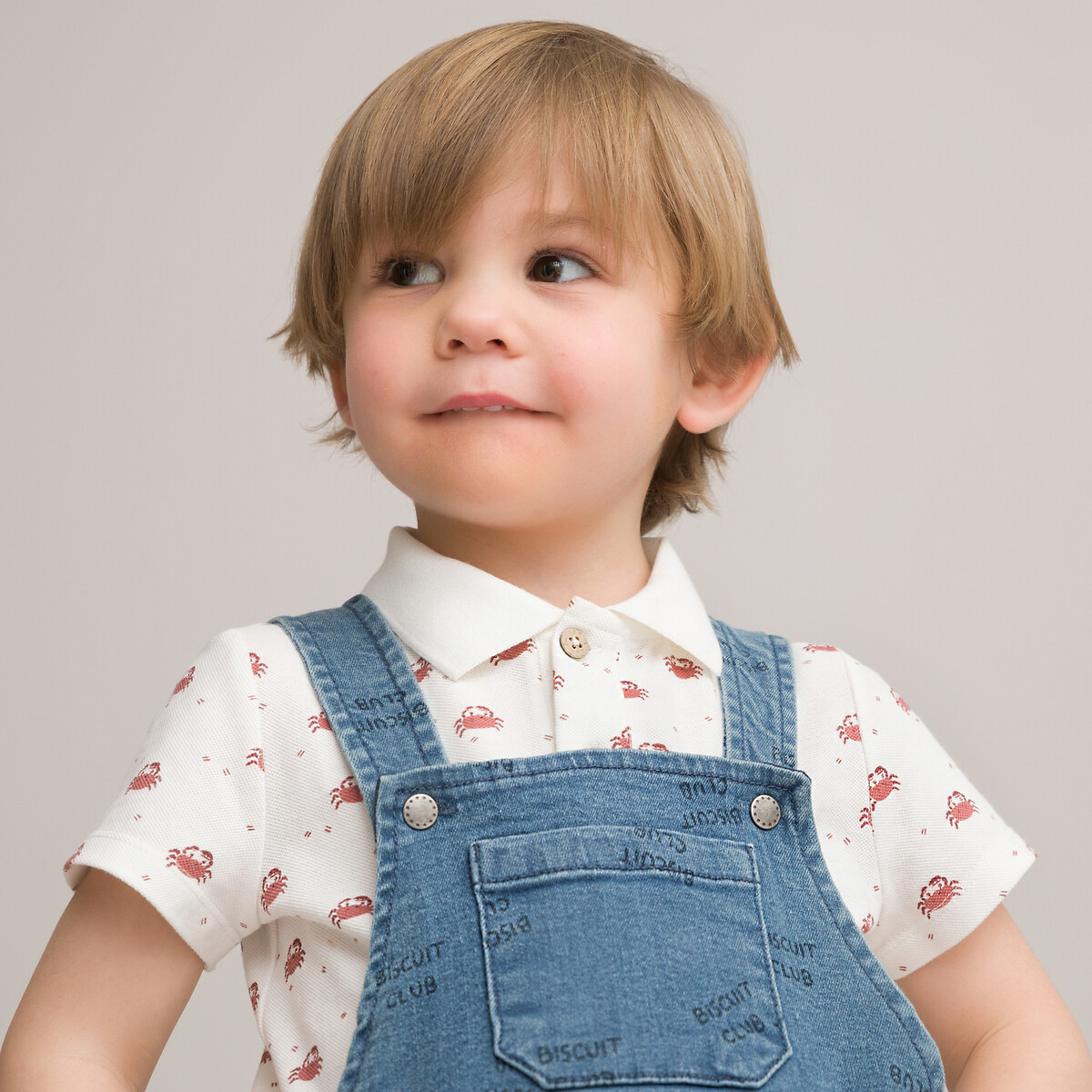COLEÇÕES LA REDOUTE<br>Macacão curto em jeans estampado