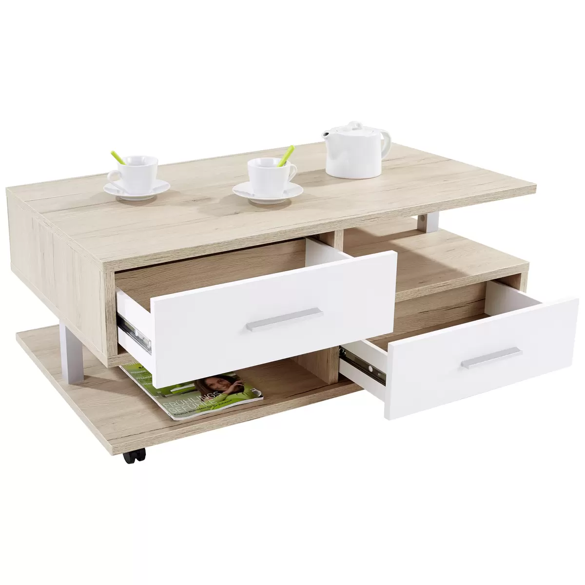 Salontisch Quattro weiss,Eiche