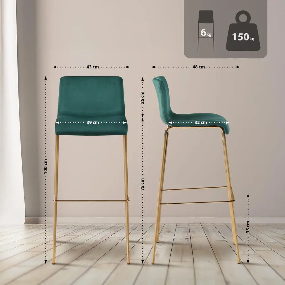 CLP Barkruk Hoover goud Frame - Fluweel - groen