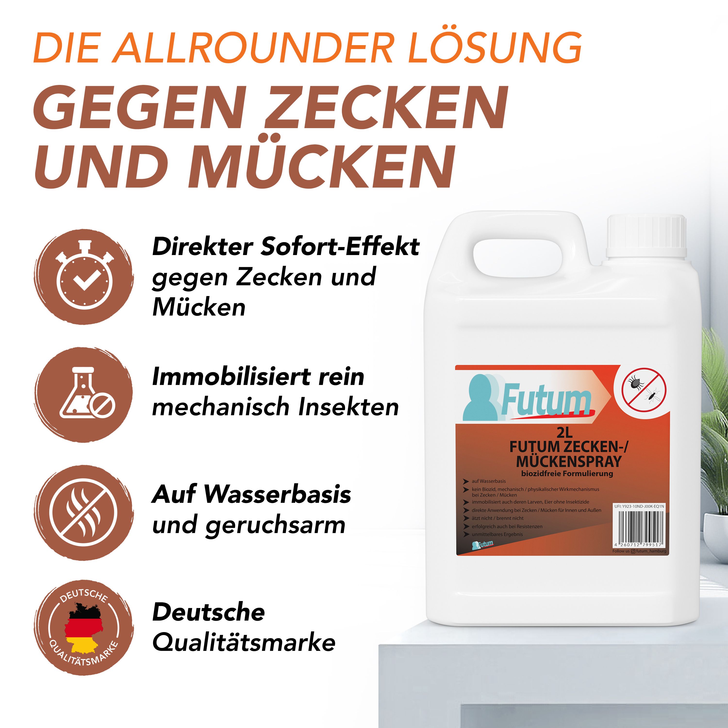 FUTUM 2x2L Zecken- / Mückenspray + 2L Sprüher