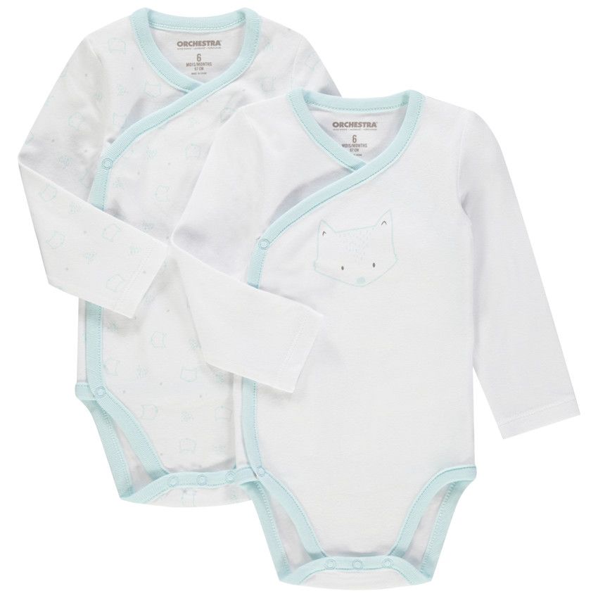 Lot de 2 bodies manches longues en coton bio print chats - Blanc