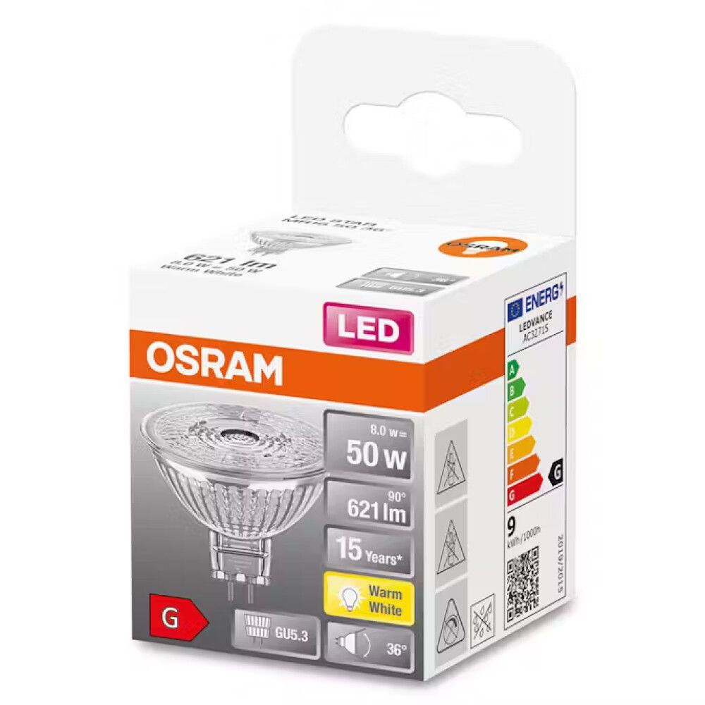 LYSPÆRE OSRAM LED MR16 GU5.3 621LM 8W