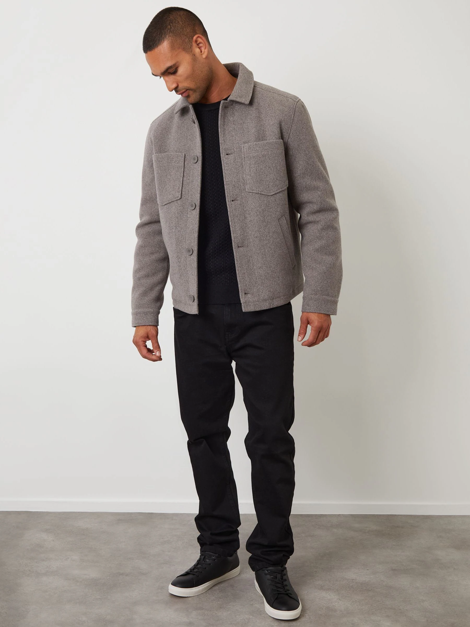 Grijs - Threadbare - Gewatteerd shacket met knopen van imitatie wol