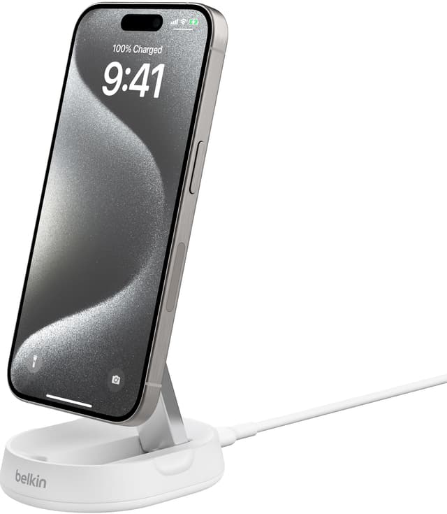 Belkin BoostCharge Pro Qi2 15W magnetisk konvertbar oplader (hvid)
