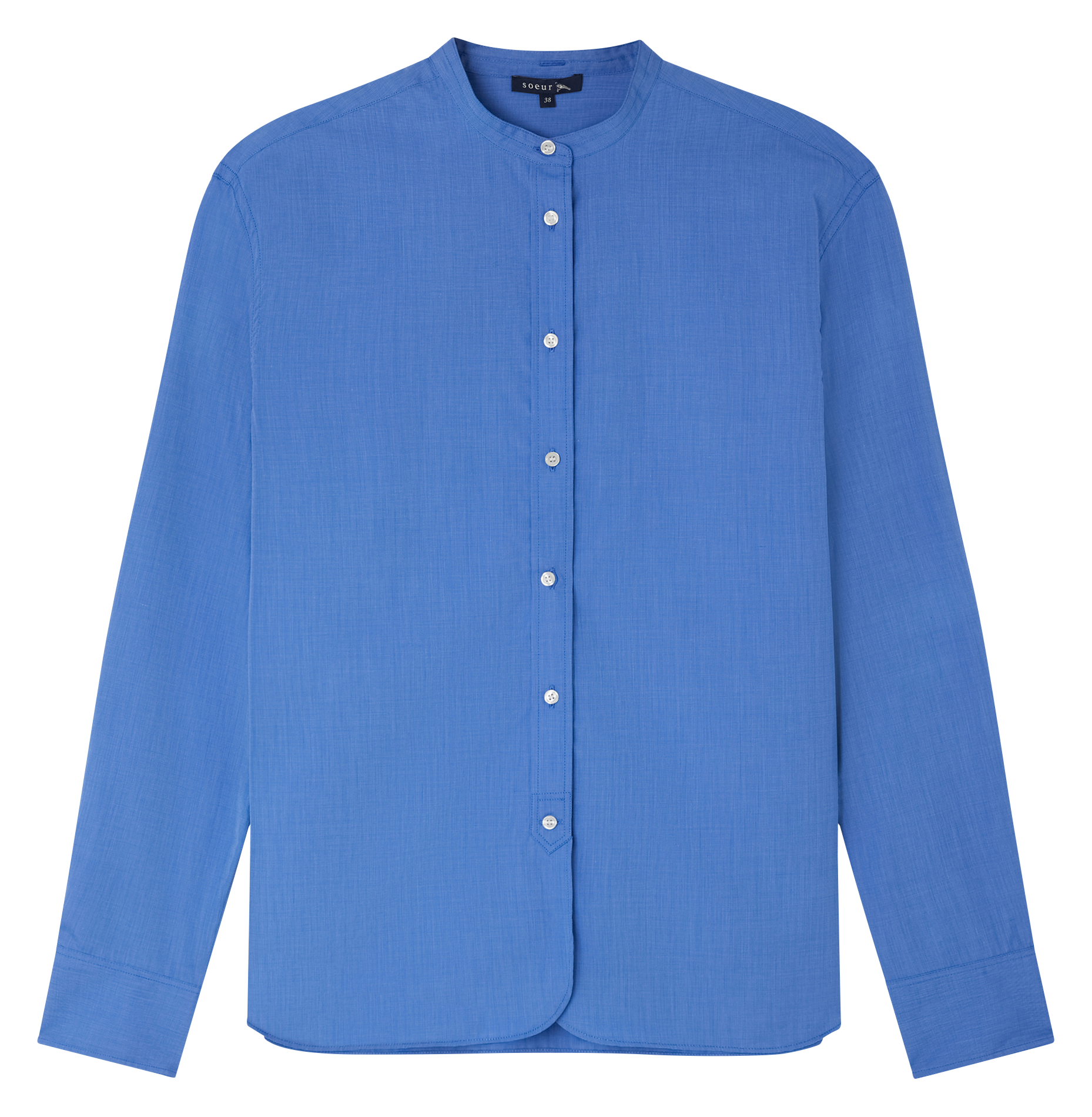 BERMUDES - Chemise droite col rond en coton | Bleu