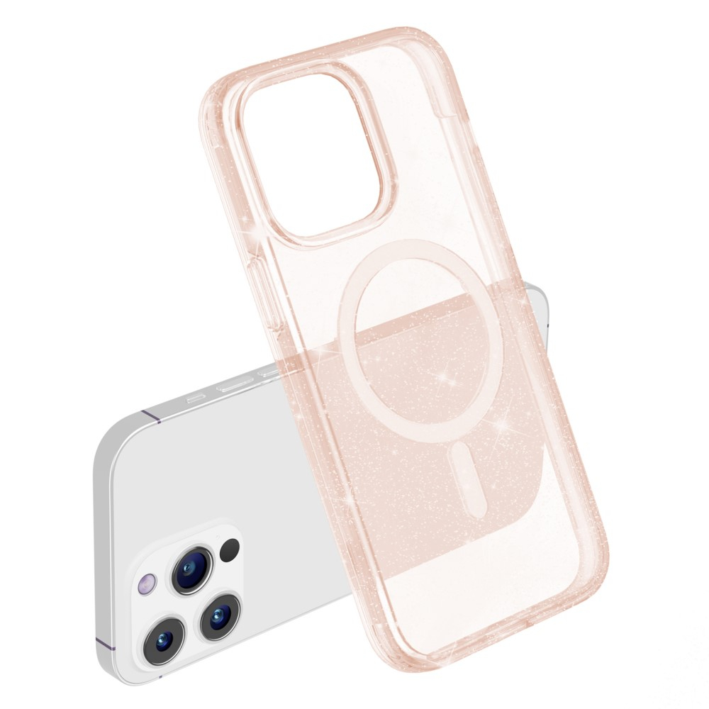 iPhone 15 Pro Max MagSafe Hybrid Hardcase Hülle mit TPU Bumper Glitzer Design - Roségold / Transparent