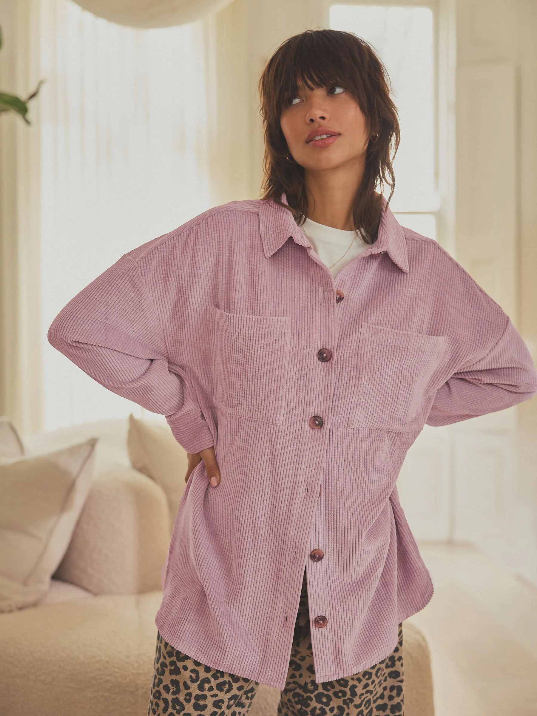 Roze - Lichtgewicht corduroy shacket
