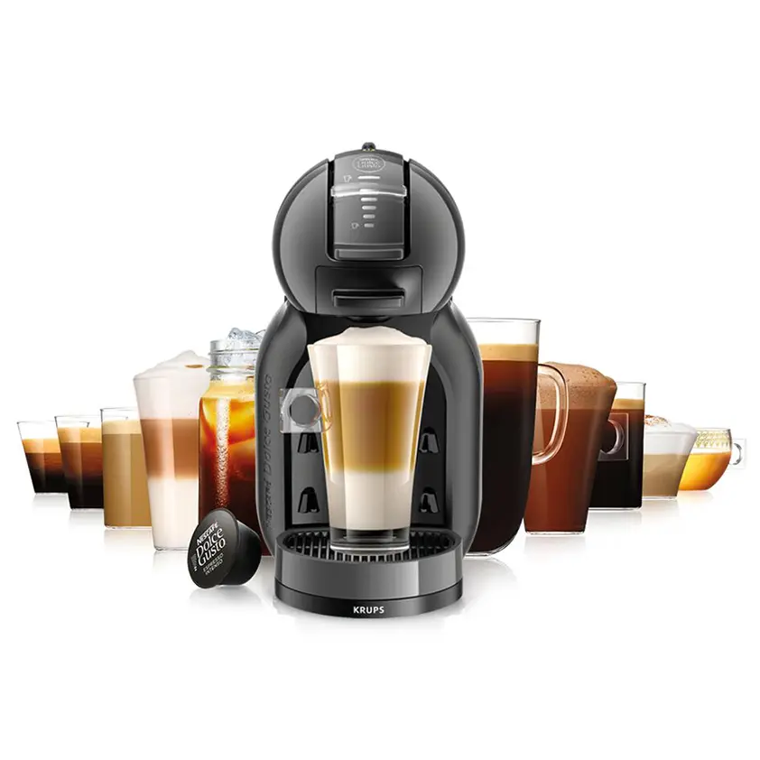 Set: Mini Me Kapselkaffeemaschine schwarz & anthrazit und Thermobecher