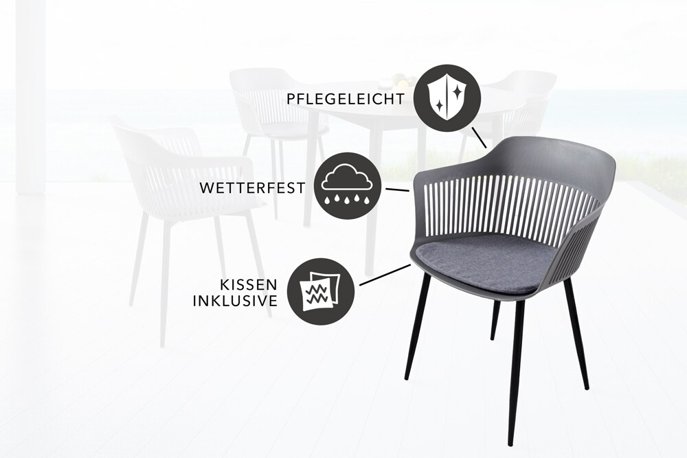 riess-ambiente Stuhl AIRE - grau Kunststoff Stahlgestell Indoor Outdoor inkl. Kissen