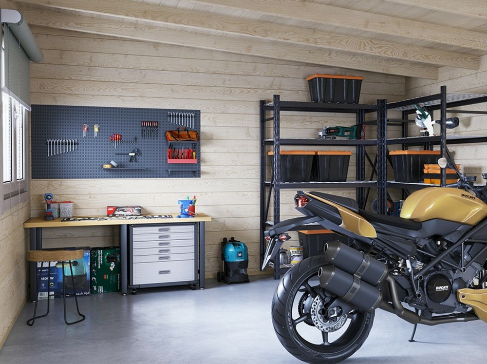 Hangar bois 22m² - epaisseur des murs : 44mm - espace atelier/ bricolage - bois naturel de qualité - double vitrage