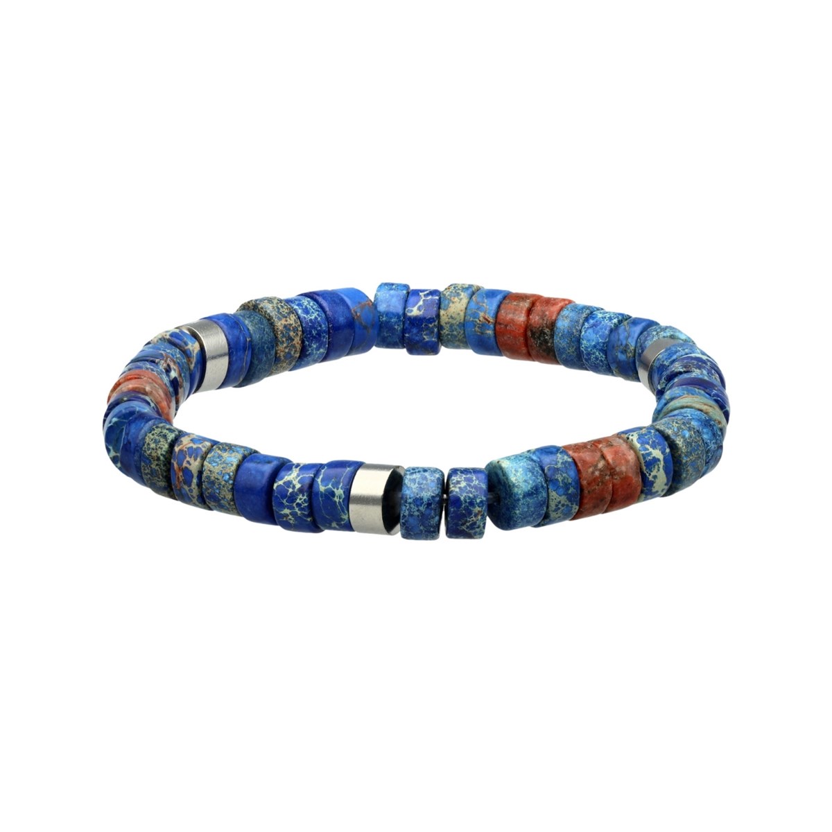 Bracelet Acier Perles Heishi 6mm Jaspe Bleu Impérial Et Jaspe Sésame Rouge-Small-16cm