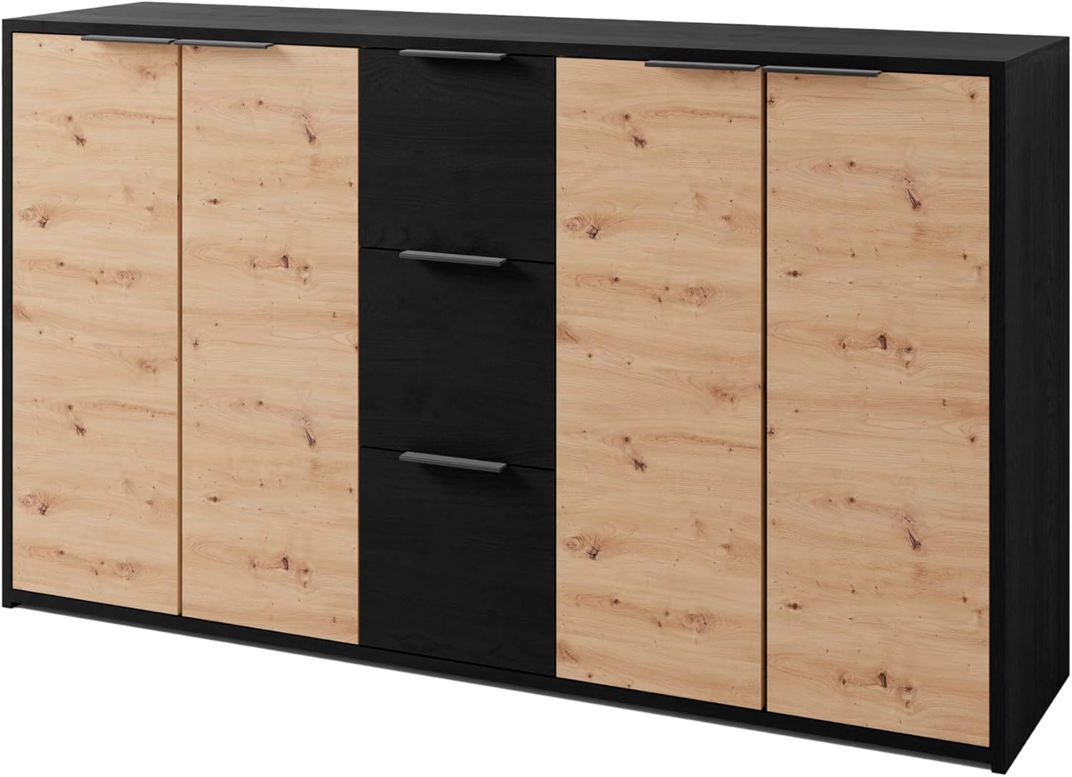 byLIVING Sideboard Rimini/Melamin Eiche schwarz und Artisan Eiche / 4 Türen/B 139, H 80, T 39 cm