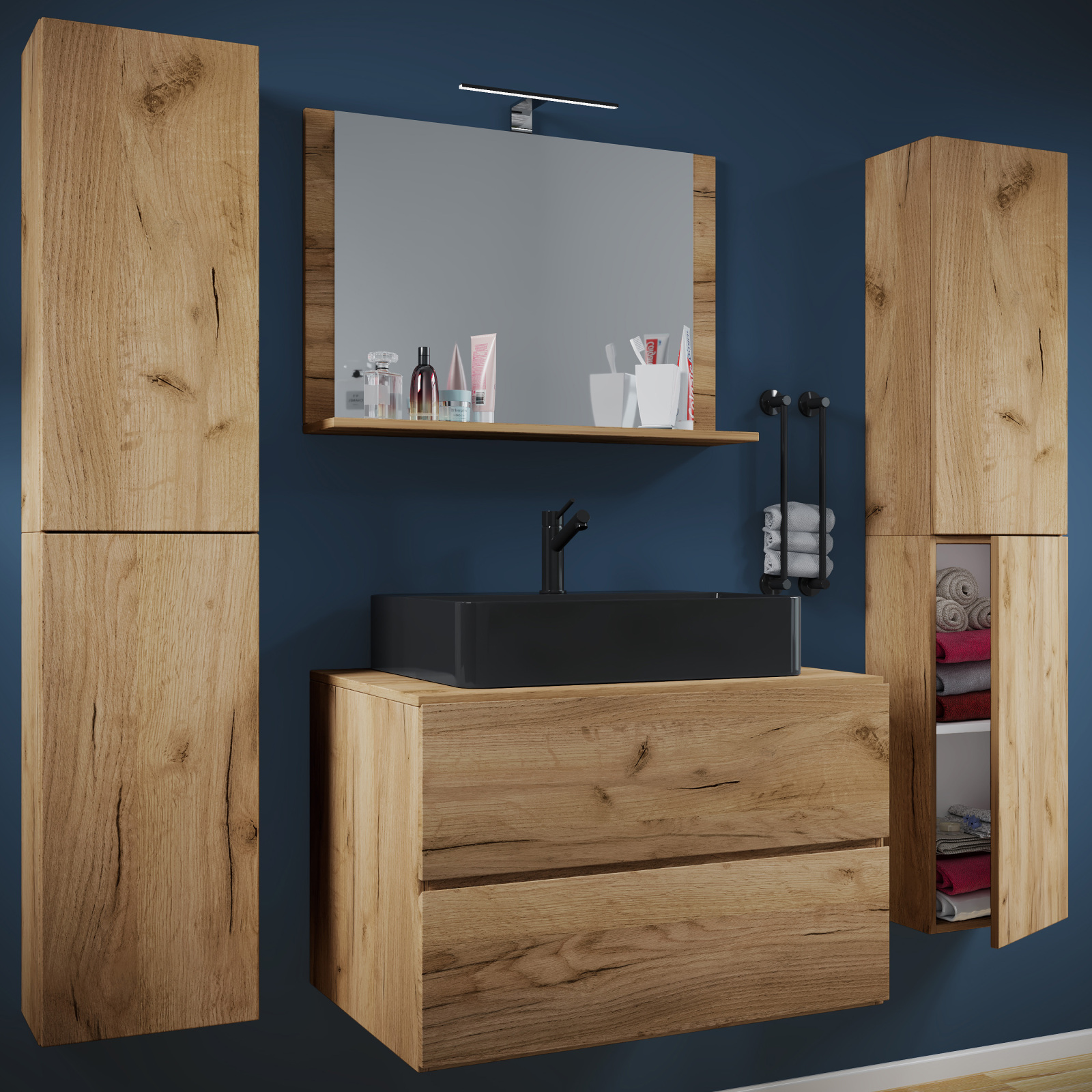 5-teiliges Badmöbel-Set LENDAS BL XL - Honig-Eiche - 80 cm