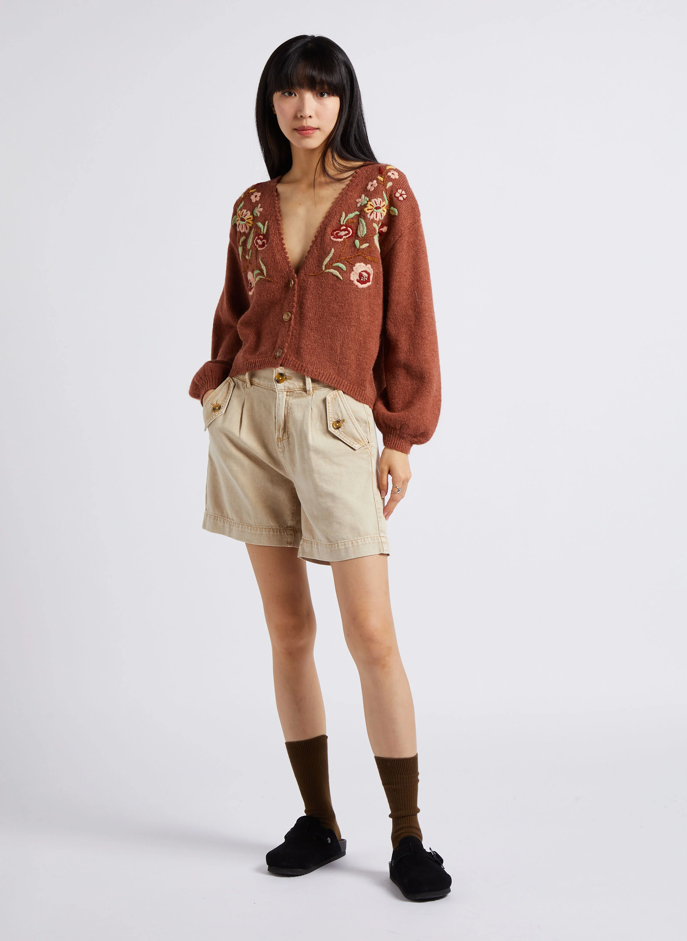 LUNAMI - Cardigan col V | Marron
