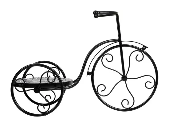 Support de pot de fleurs vélo en mosaïque et métal noir 53x23.5x36h
