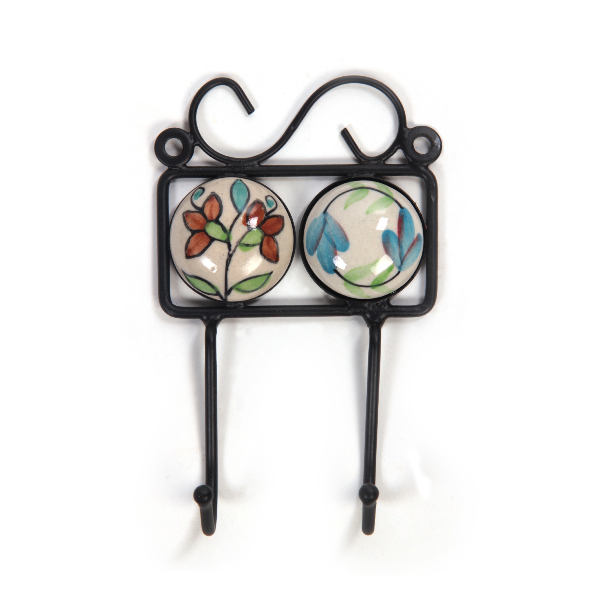 Wandhaken 2fach, handglasiert, L 4,5 cm, B 10 cm, H 15 cm von fischer's lagerhaus