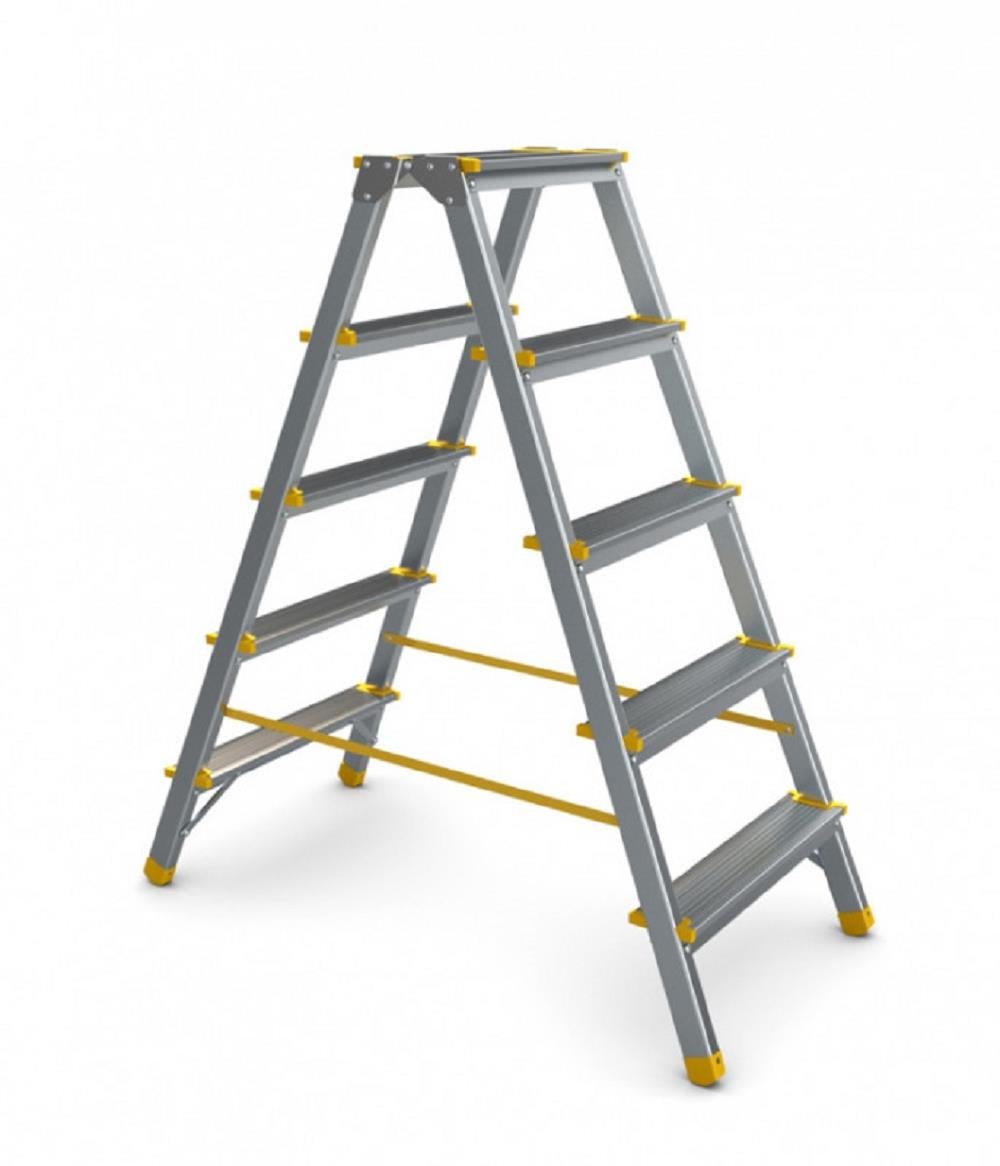 PROREGAL Metalen Dubbele Giraffe Dubbelzijdige Aluminium Trapladder, 5 Treden, 109 cm Hoog, Draagvermogen 150 kg, Huishoudelijke Ladder