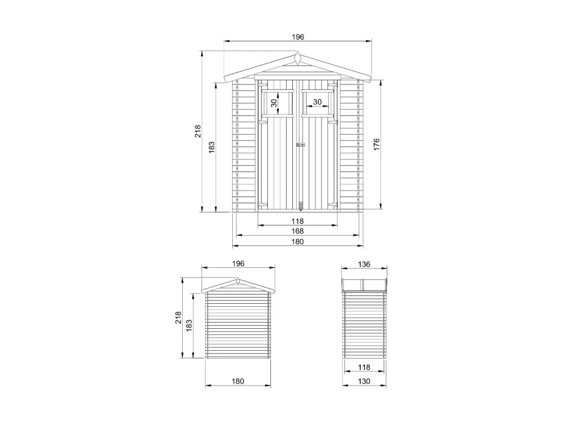 Abri de jardin en bois - I196xL136xH218 cm/ 1.98 m2- TIMBELA M367