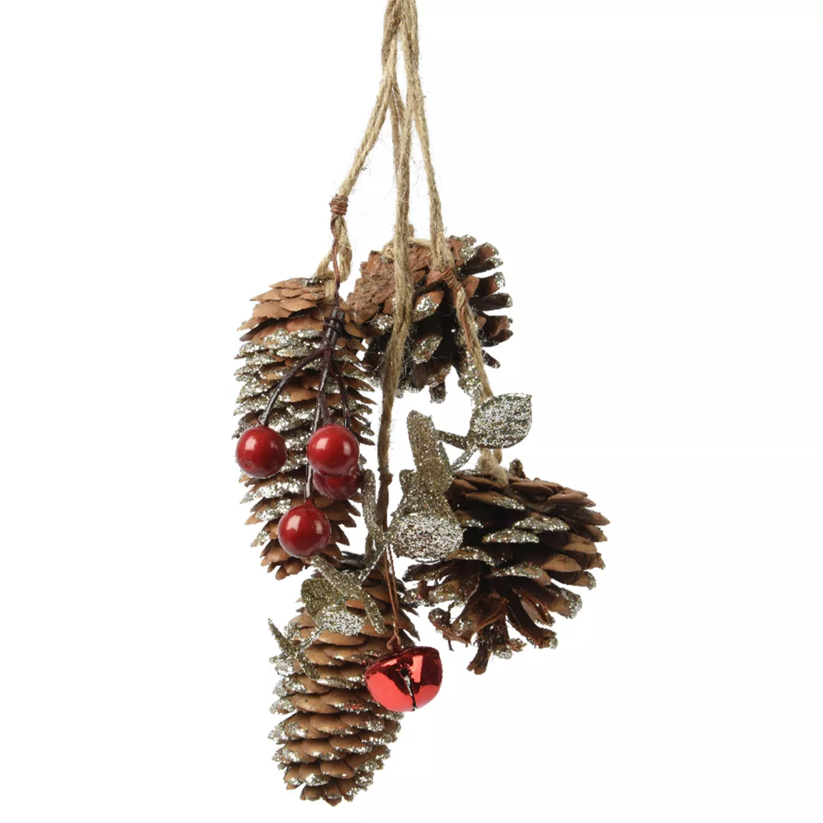 Branche de pommes de pin (H25 cm) Clochette Rouge