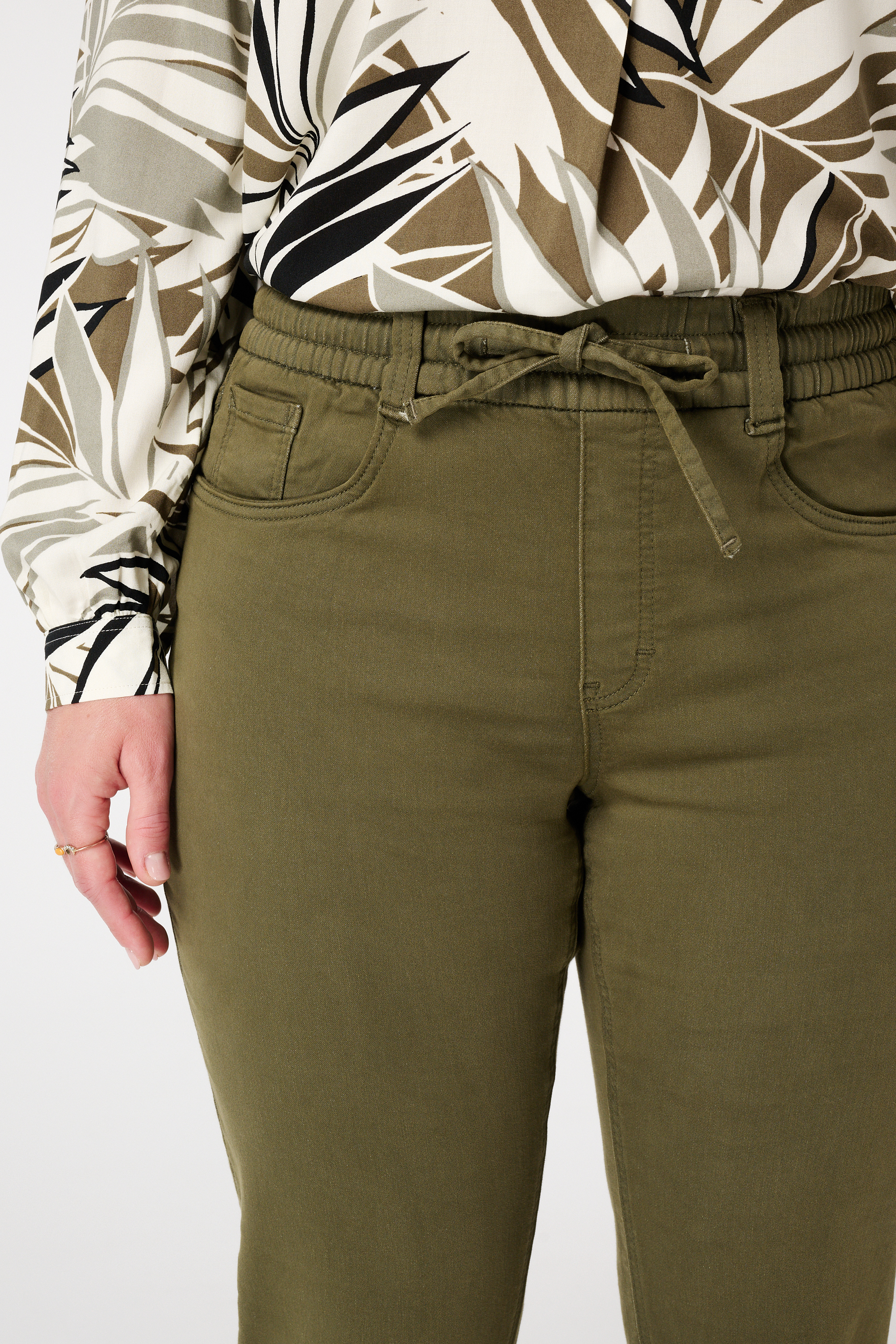 Straight leg jeans met elastische taille Khaki