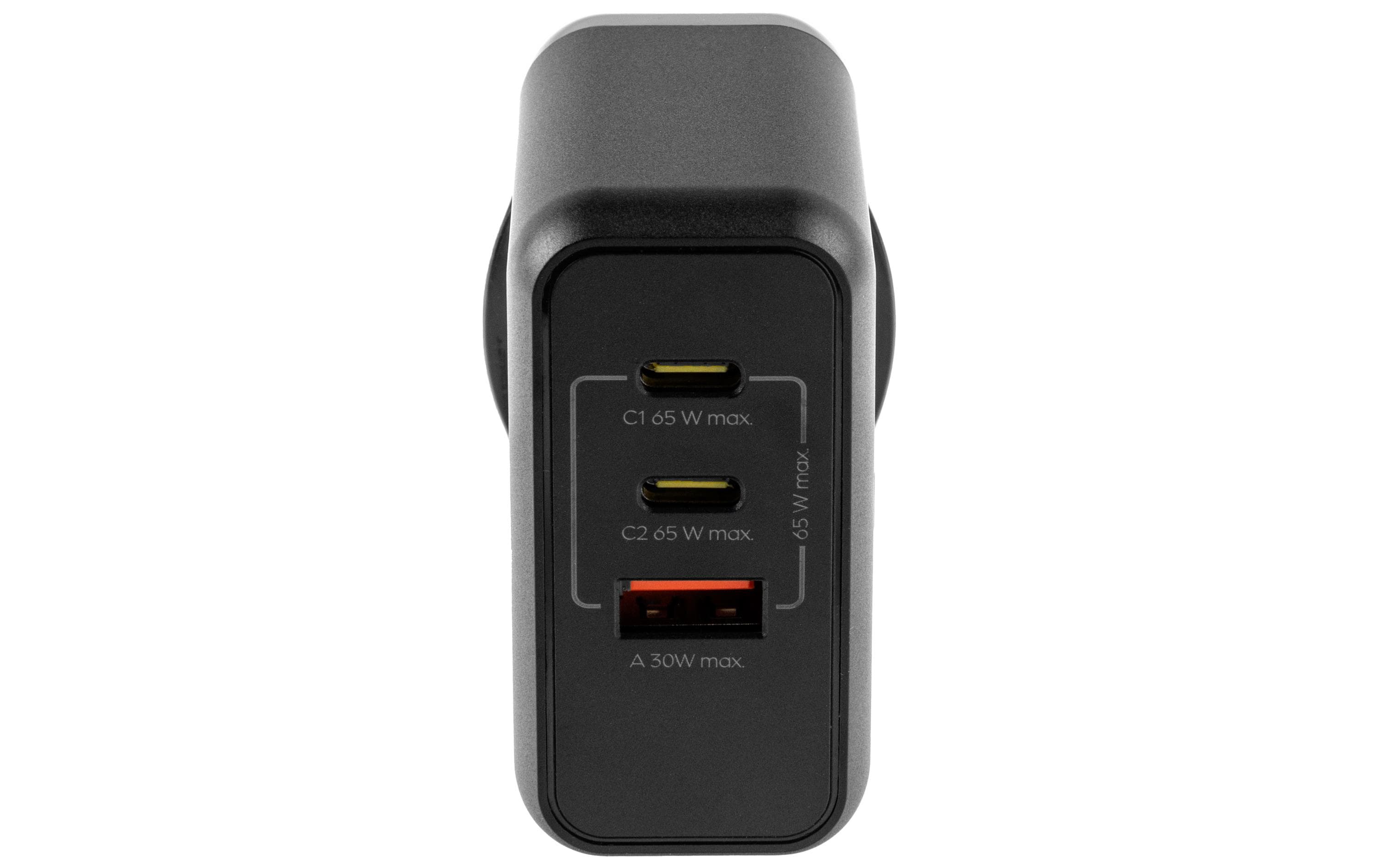 USB-Wandladegerät Triple 2C1A 65 W GaN SchwarzLadeadapter mit zwei USB-C-Ports und einem USB-A-Port