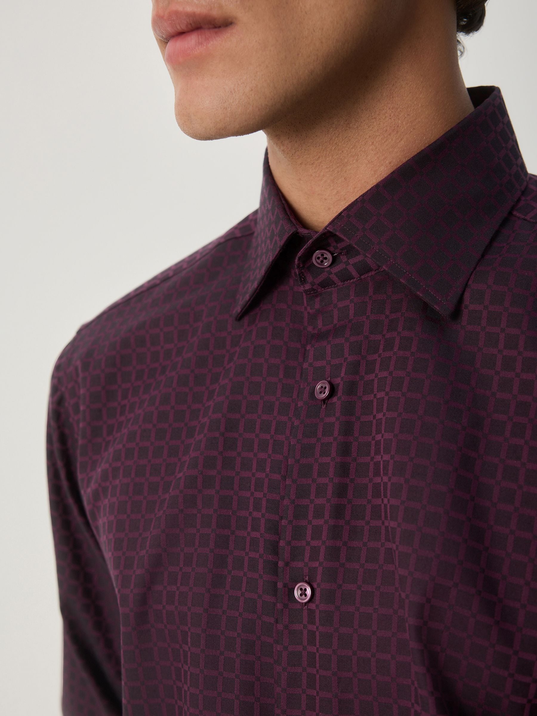 Bordeauxrood - Geometric Print Long Sleeve Smart Shirt