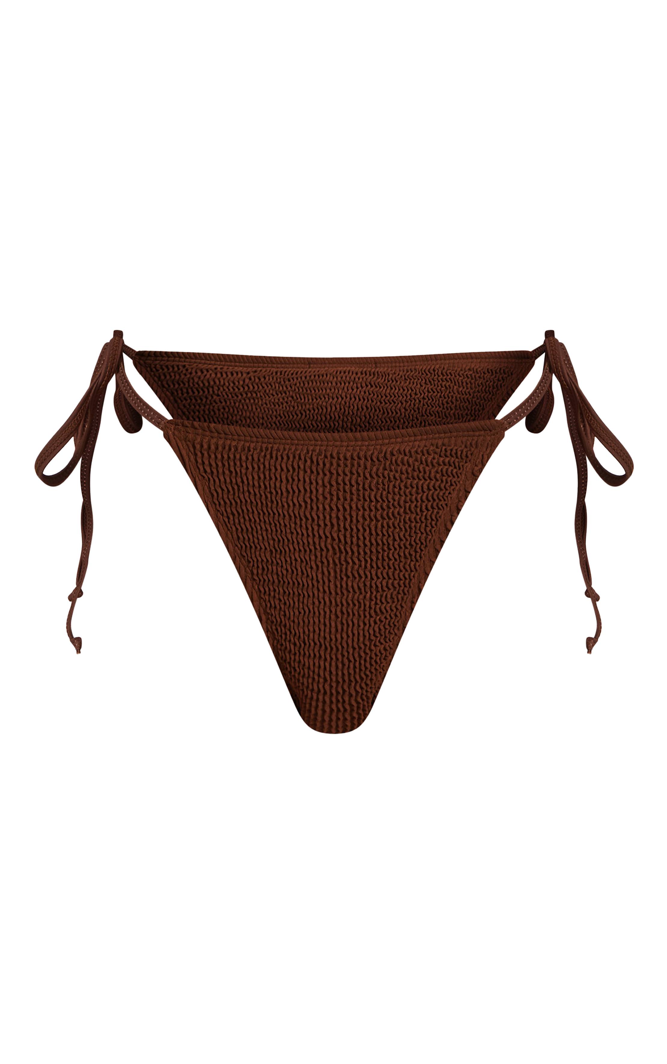 Chocolat Bas De Bikini À Double Liens Latéraux Effet Crêpe