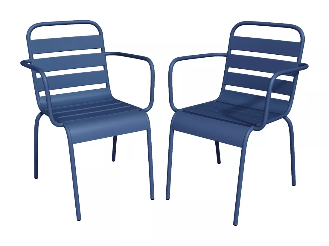 Lot de 2 fauteuils de jardin empilables en métal - Bleu nuit - MIRMANDE de MYLIA