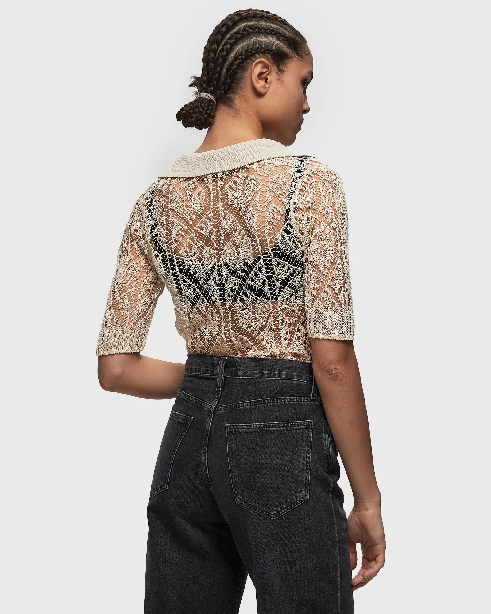 Ganni Thin Cotton Lace Short Sleeve Polo