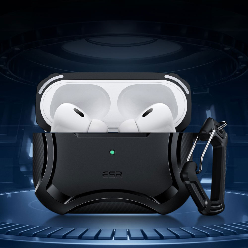 AirPods Pro 2 / AirPods Pro Cyber ​​Armor Series MagSafe Hybrid Hülle mit Karabinerhaken - Rot