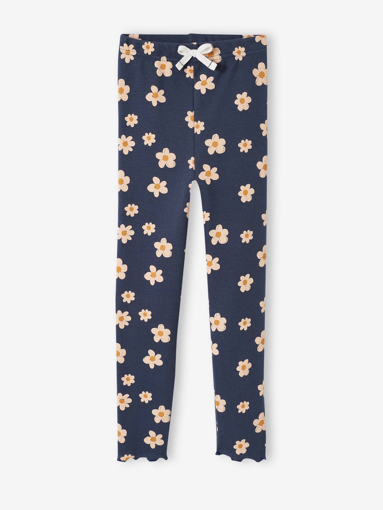 Calça legging canelada azul marinho para meninas